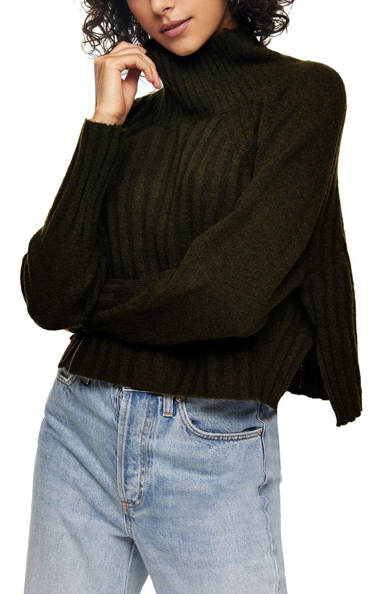 Topshop Rib Crop Turtleneck Sweater