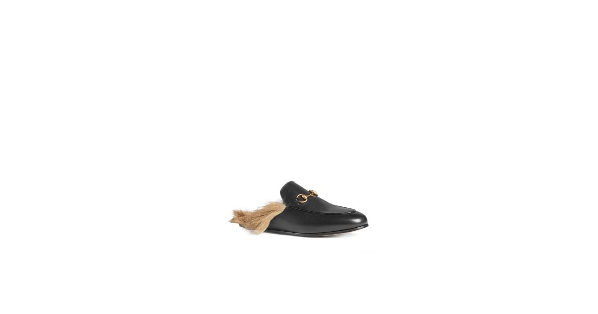 gucci women's princetown leather & lamb fur mules