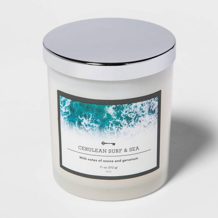 Seaside Style: Threshold Cerulean Surf & Sea Lidded Milky Glass Jar Candle