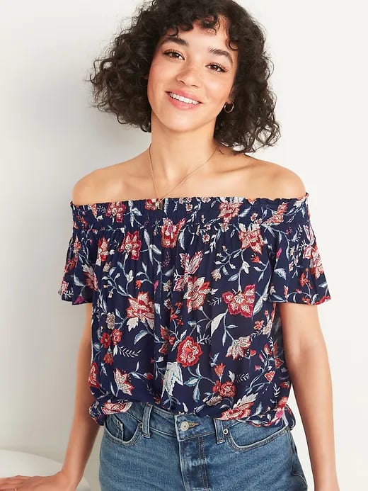 Old Navy Floral-Print Off-the-Shoulder Crinkle-Crepe Blouse