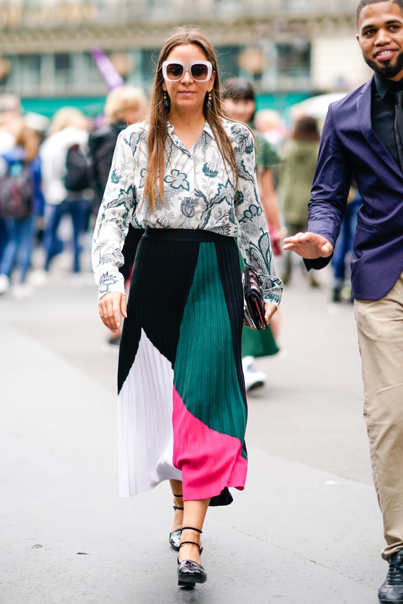 Tuck a Floral Blouse Into a Graphic-Print Skirt