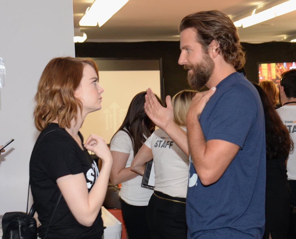 Pictured: Emma Stone and Bradley Cooper