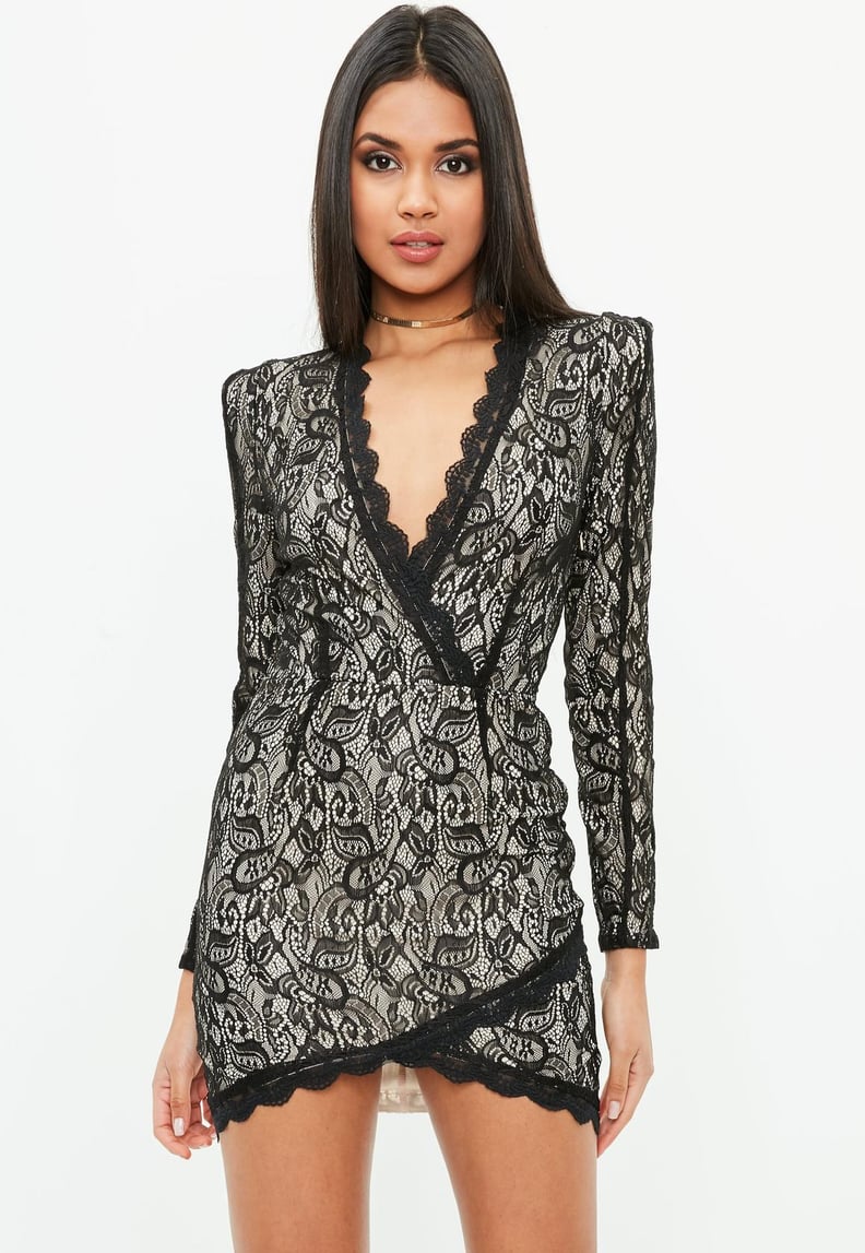 Missguided Black Lace Shoulder Pad Dress