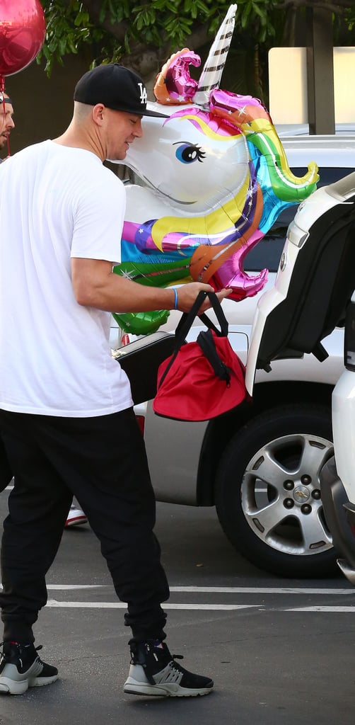 Channing Tatum With Unicorn Balloons on His Birthday 2017