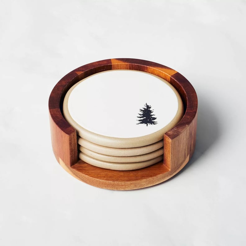 Embossed Tree Stoneware Coaster Set