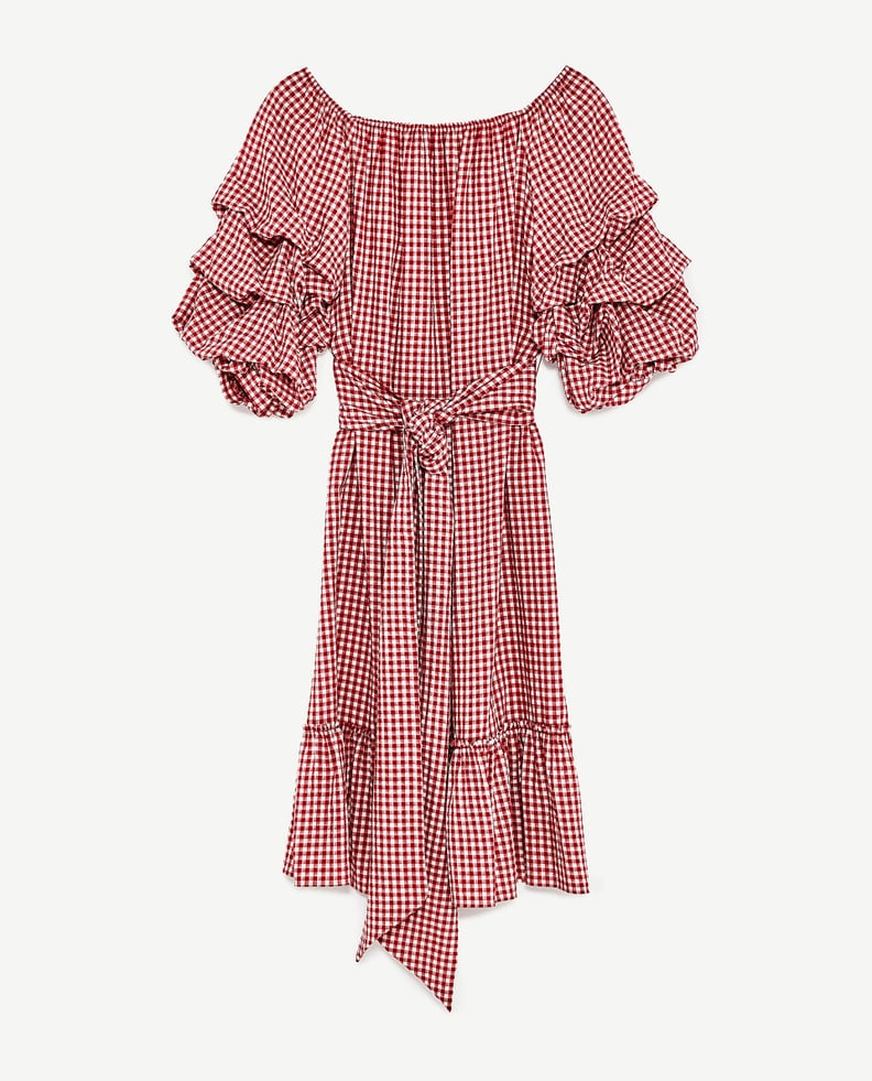 Gingham Dress With Ruffled Sleeves