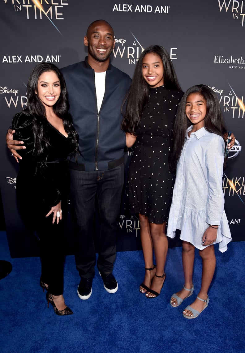 LOS ANGELES, CA - FEBRUARY 26:  (L-R) Vanessa Laine Bryant, former NBA player Kobe Bryant, Natalia Diamante Bryant, and Gianna Maria-Onore Bryant arrive at the world premiere of Disneys 'A Wrinkle in Time' at the El Capitan Theatre in Hollywood CA, Febur