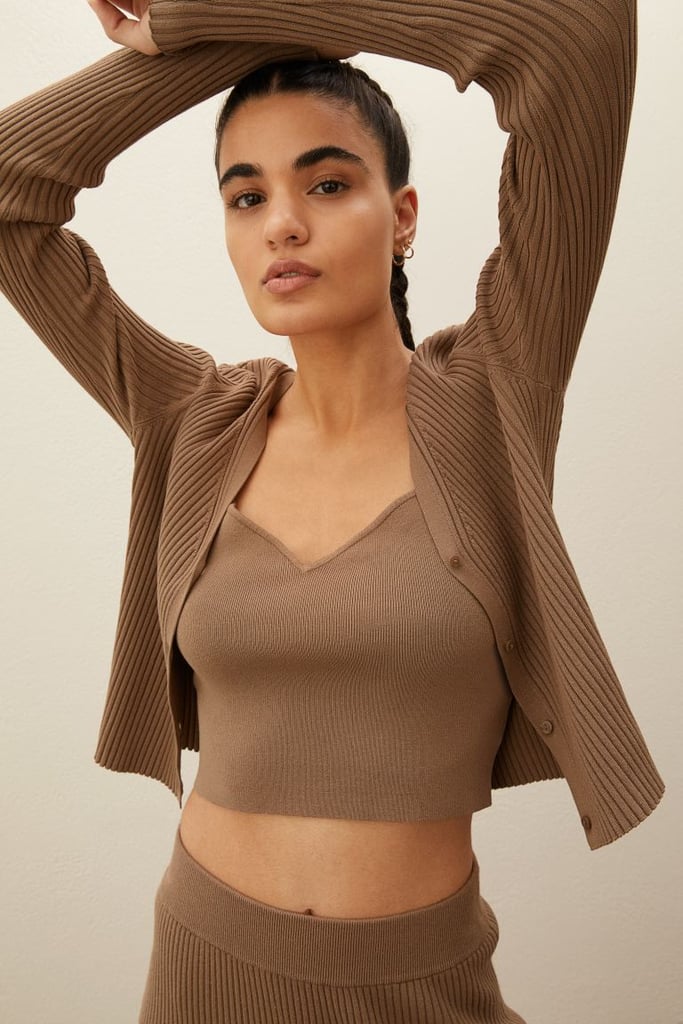 H&M Sweetheart-Neck Cropped Top and Rib-Knit Cardigan