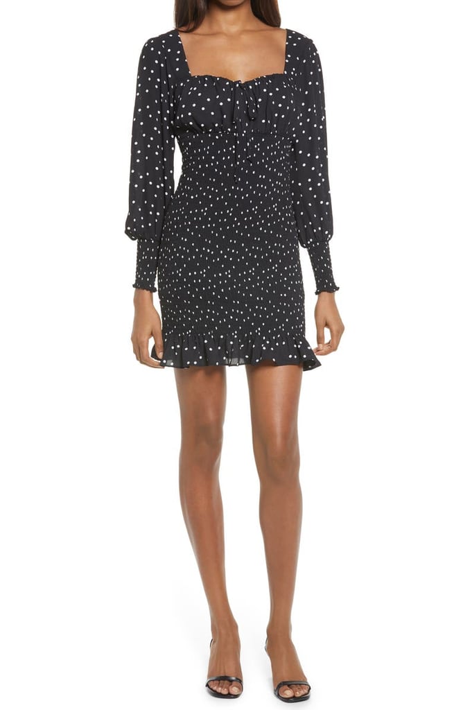 Row A Polka Dot Smocked Long Sleeve Minidress