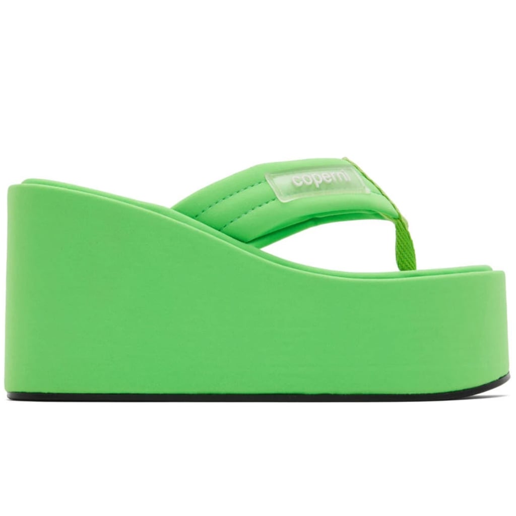 Green Wedge Flip Flops Platform Sandals