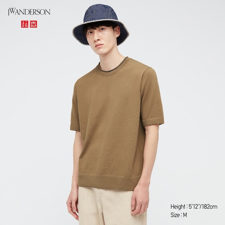 Linen-Blend Crew Neck Short-Sleeve Sweater