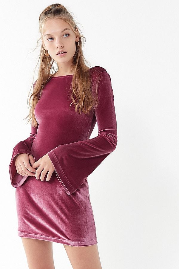 UO Belle Velvet Bell-Sleeve Mini Dress ...