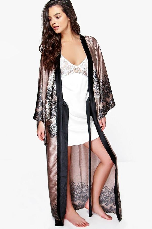 Boohoo Aimee Paisley Satin Maxi Kimono Night Robe