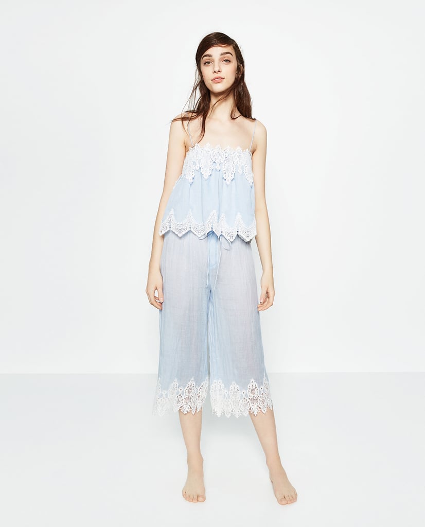 Zara Linen Studio Top ($100) and Lace Trim Trousers ($70)