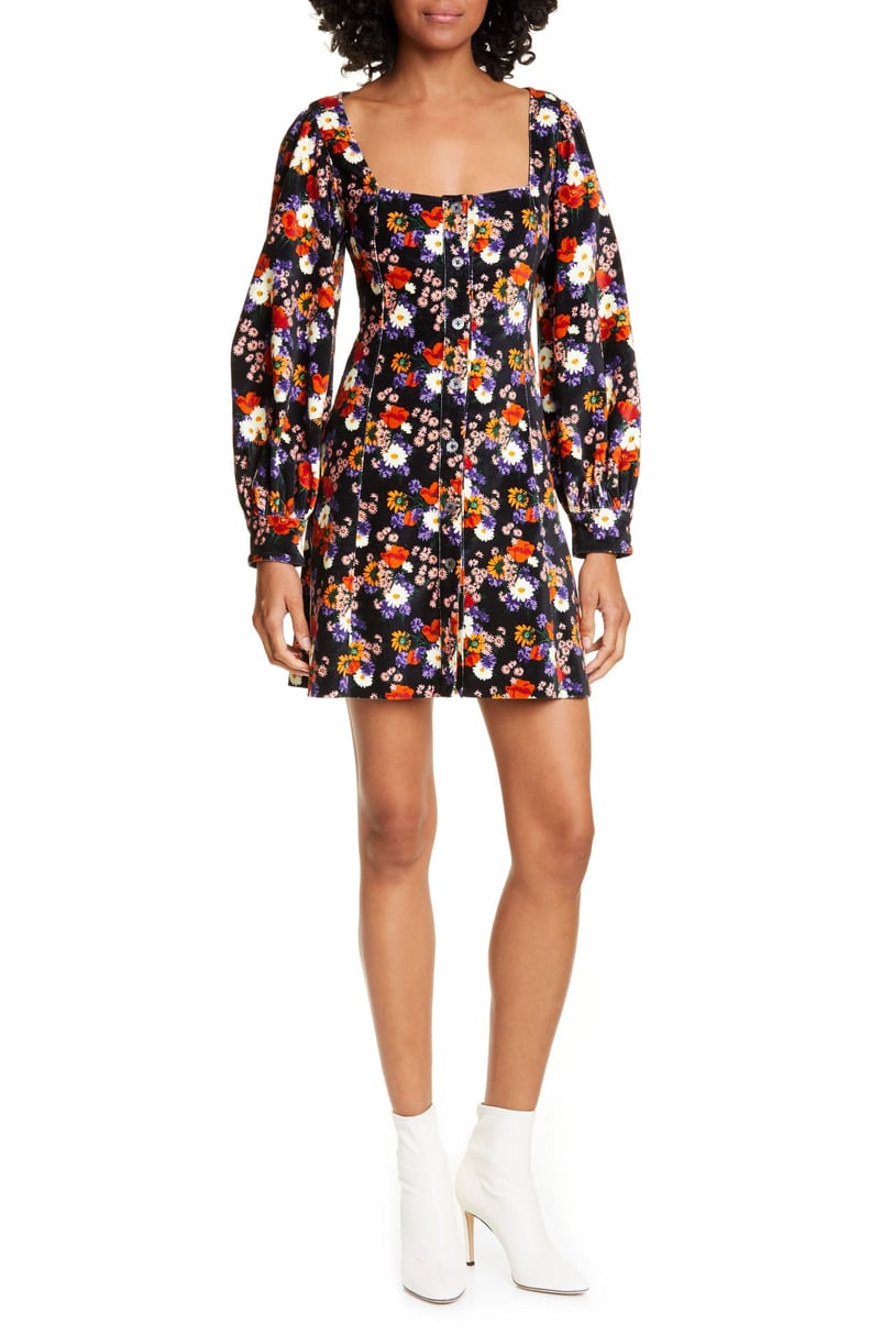 Staud Chandler Floral Velvet Long Sleeve Minidress