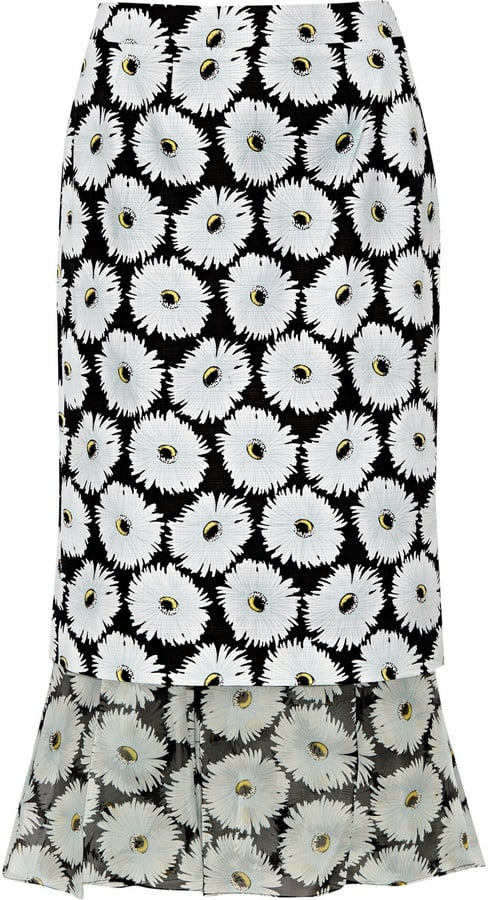 Suno Floral Print Cotton Tweed Midi Skirt