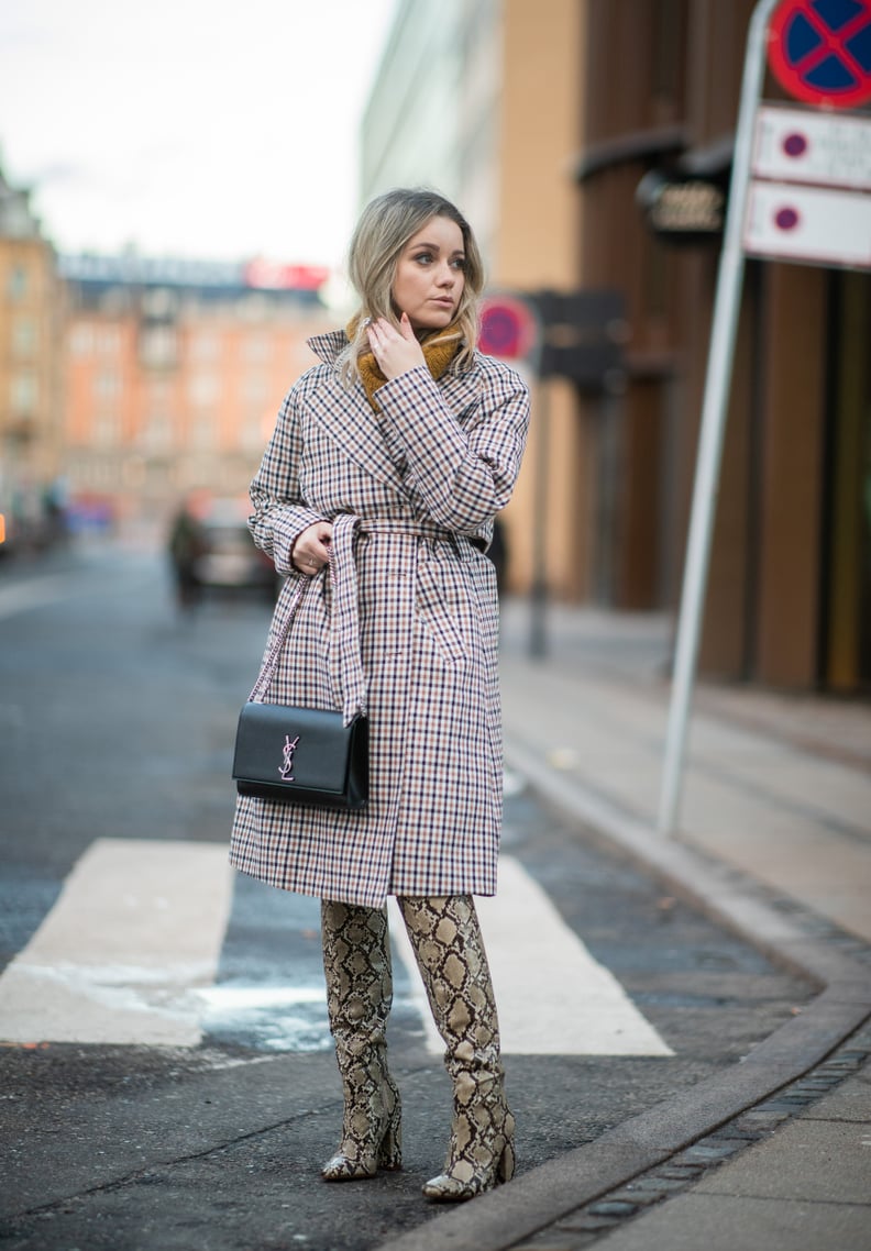 Style Your Checkered Coat With Snakeskin-Print Boots