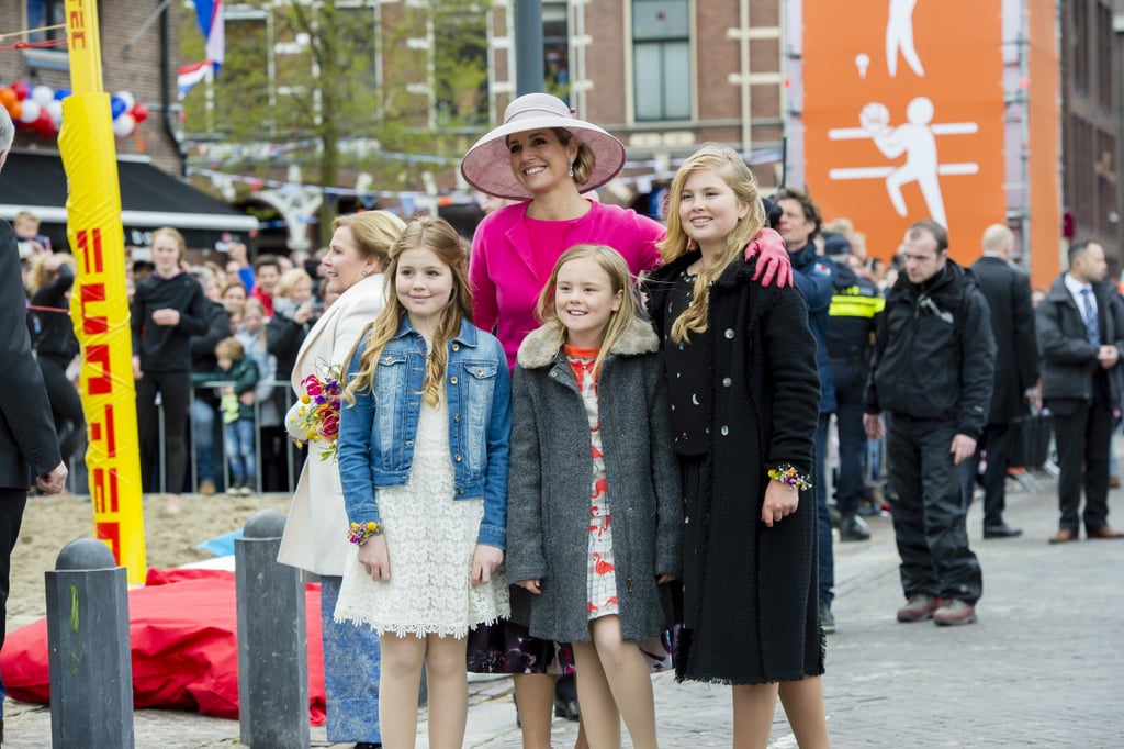 Queen Máxima and Princesses Alexia, Ariane, and Catharina-Amalia at King's Day.