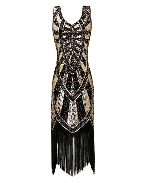 Metme 1920s Inspired Fringe Embellished Gatsby Flapper Midi Dress