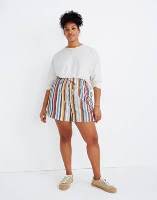 Smocked-Waist Pull-On Shorts in Rainbow Stripe