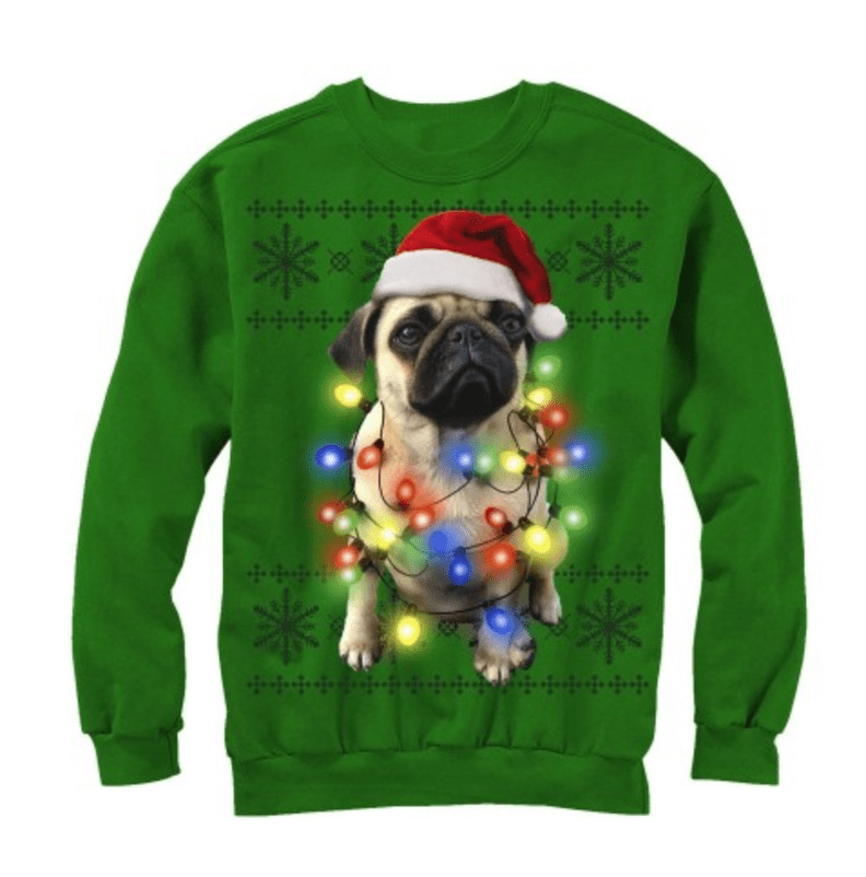 Ugly Christmas Sweater With Pug Lights