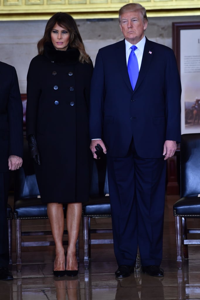Melania Trump's Black Coat and Gloves at Memorial Service
