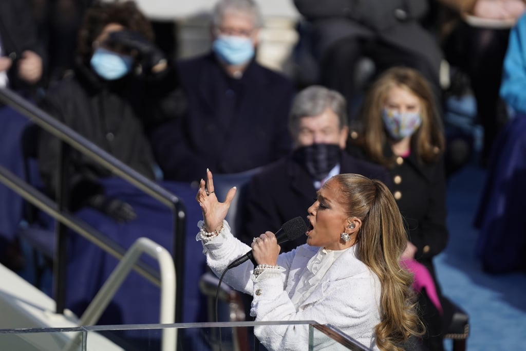 See Photos of J Lo's White Chanel Outfit on Inauguration Day