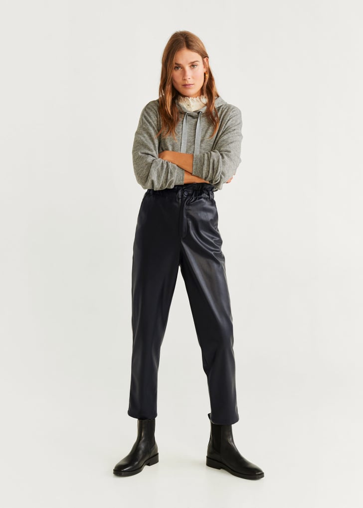 Buy Mango Leather Effect High Waist Black Trousers from the Next UK online  shop