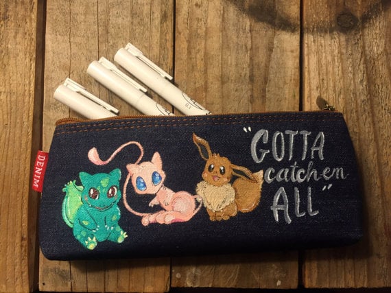 Hand Painted Pokémon Denim Pencil Case