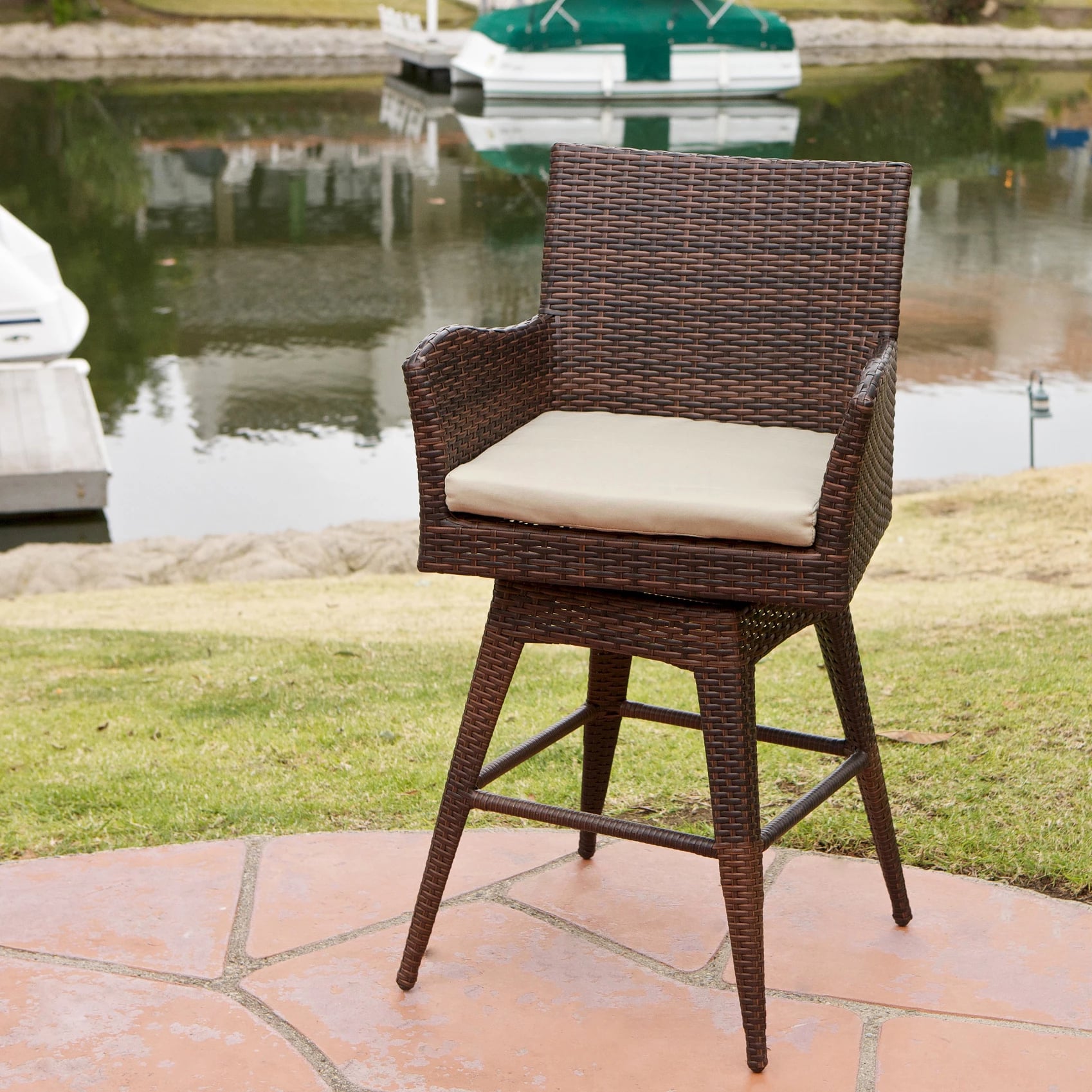 Braxton Wicker Swivel Patio Bar Stool With Cushion 40 Wicker