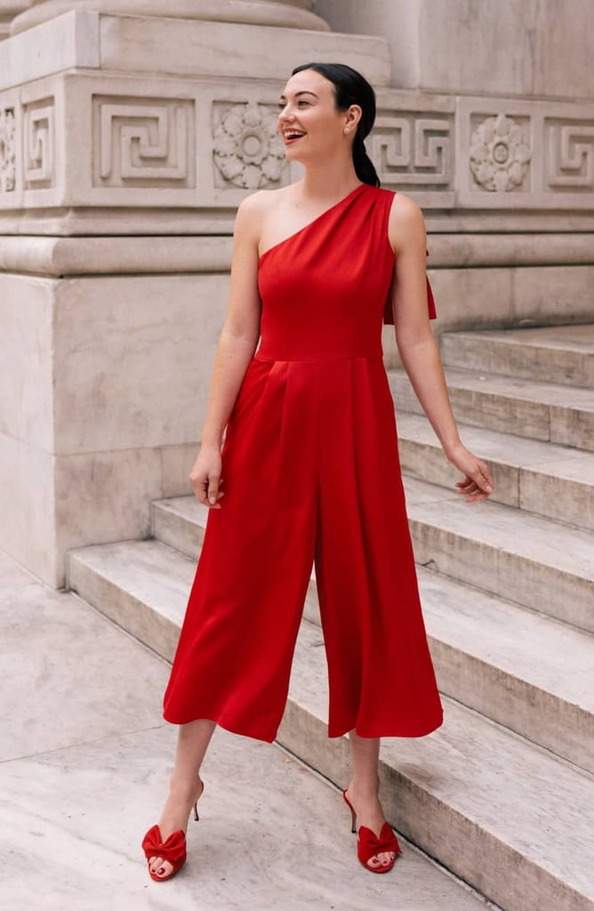 Gal Meets Glam Collection Carmen One-Shoulder Crepe Jumpsuit