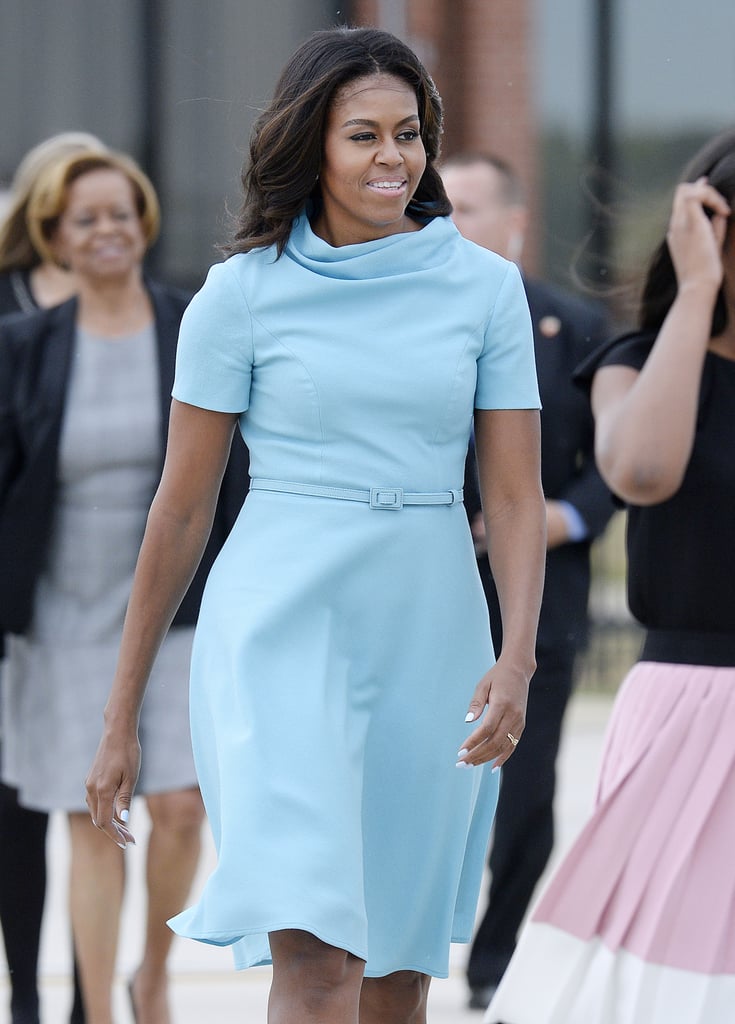 Michelle Obama Wearing Blue Carolina Herrera Dress POPSUGAR Fashion