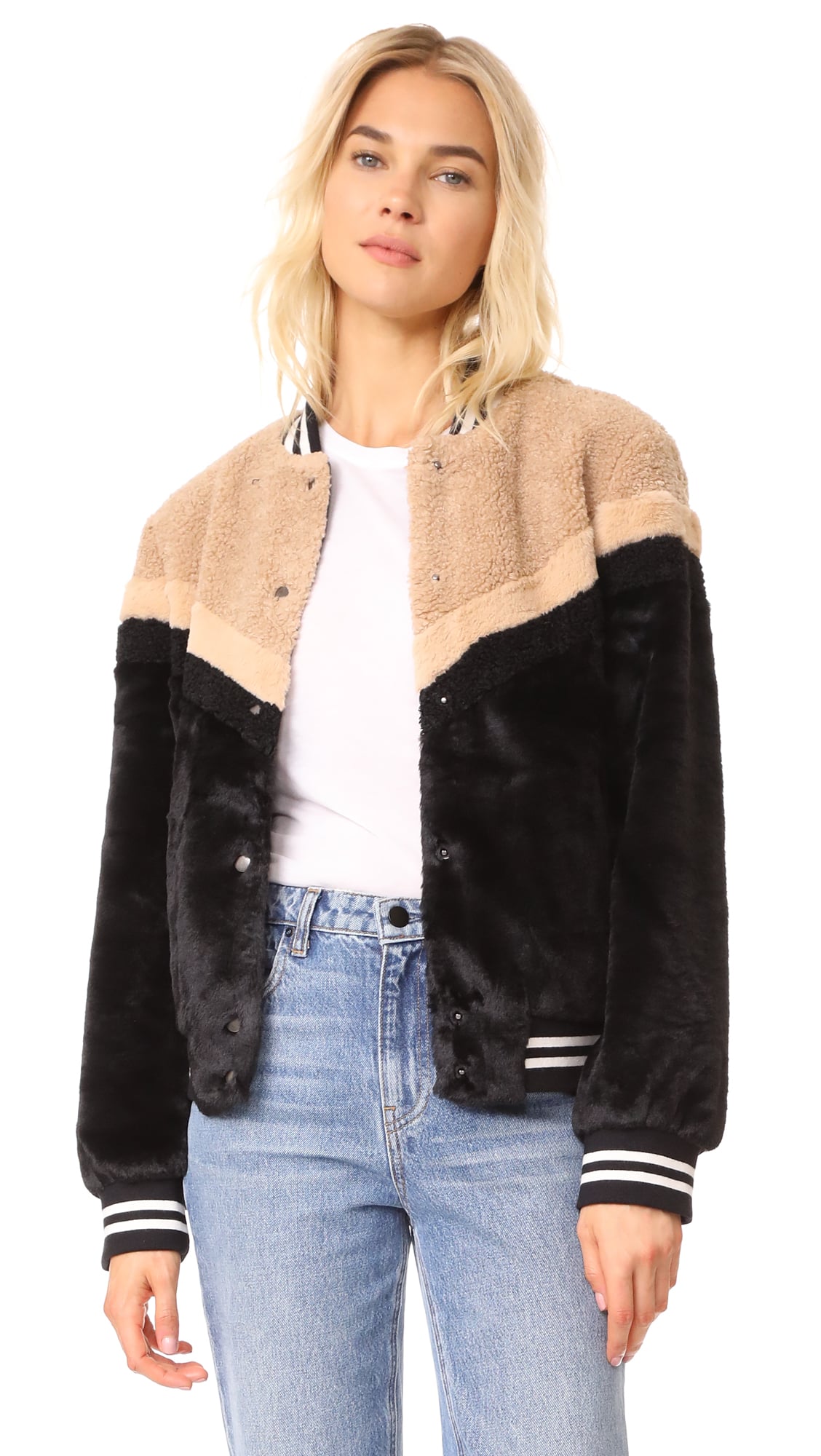 Free People Mixed Faux Fur Bomber | 36 