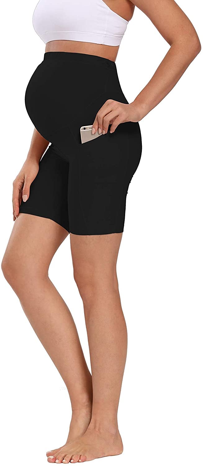 Foucome Women's Maternity Shorts Full Panel Workout Lounge Shorts Pregnancy Short Pants with Pockets 