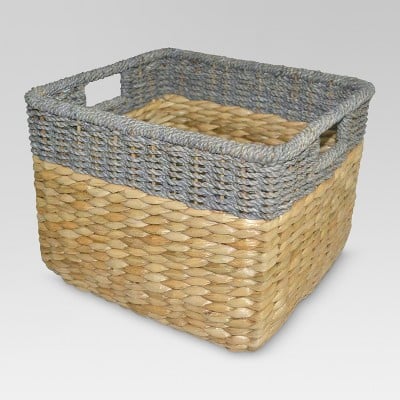 Seagrass Rectangular Wicker Storage Basket with Gray Trim