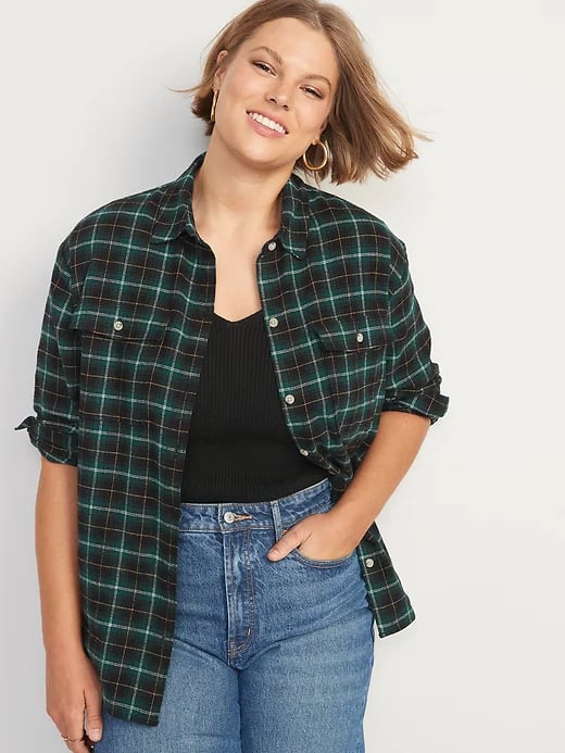 Old Navy Long-Sleeve Plaid Flannel Boyfriend Tunic Shirt