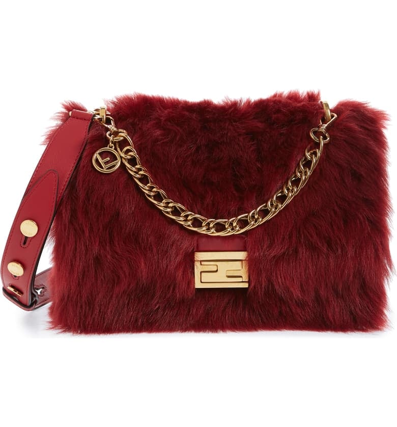 Fendi Medium Kan U Genuine Shearling Shoulder Bag