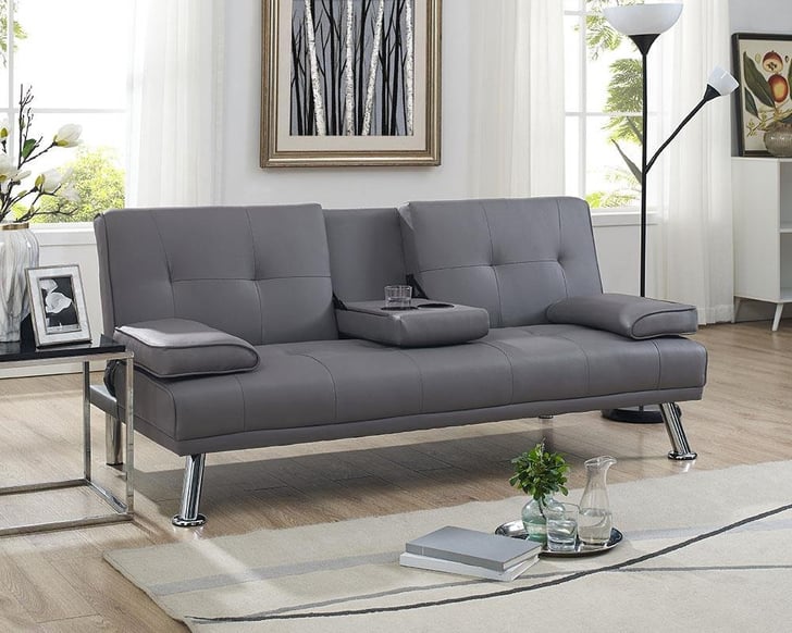 naomi home button tufted futon sofa bed gray