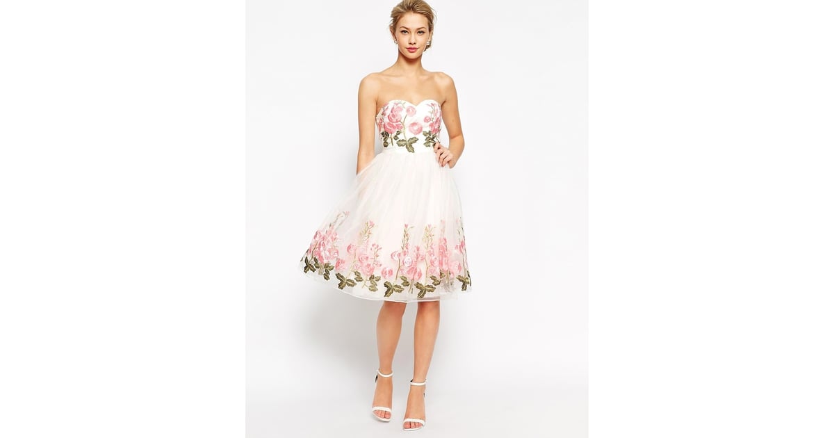 Chi Chi London Bandeau Full Prom Dress With Floral Embroidery (130