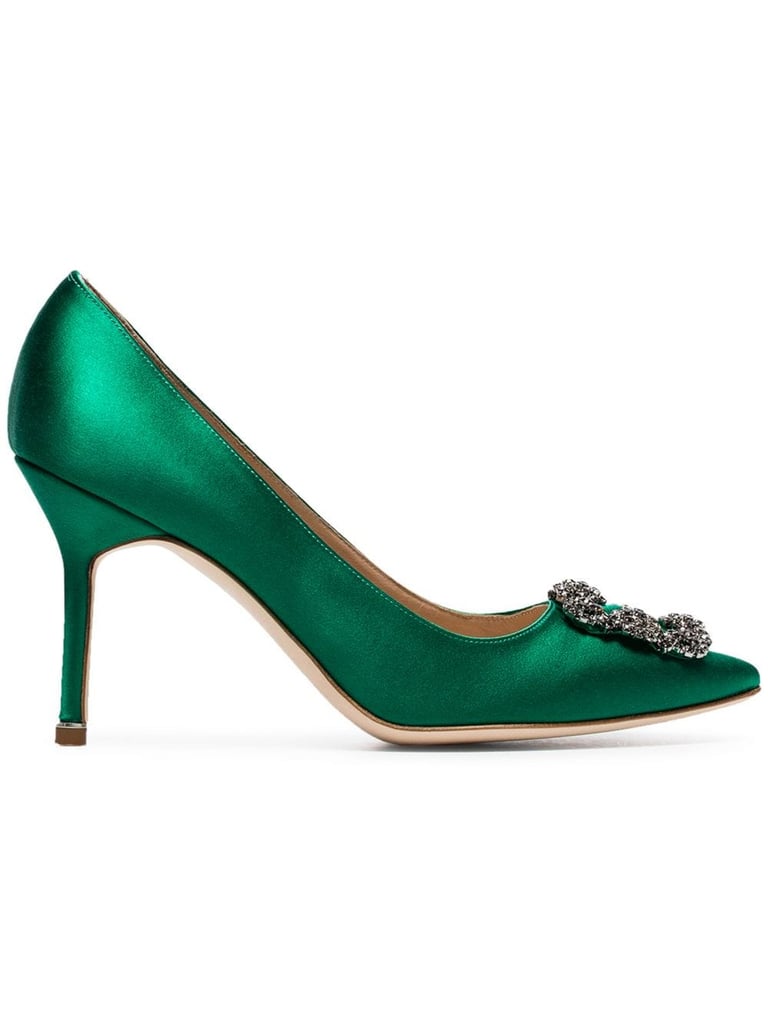 Manolo Blahnik Green Hangisi 90 Satin Pumps