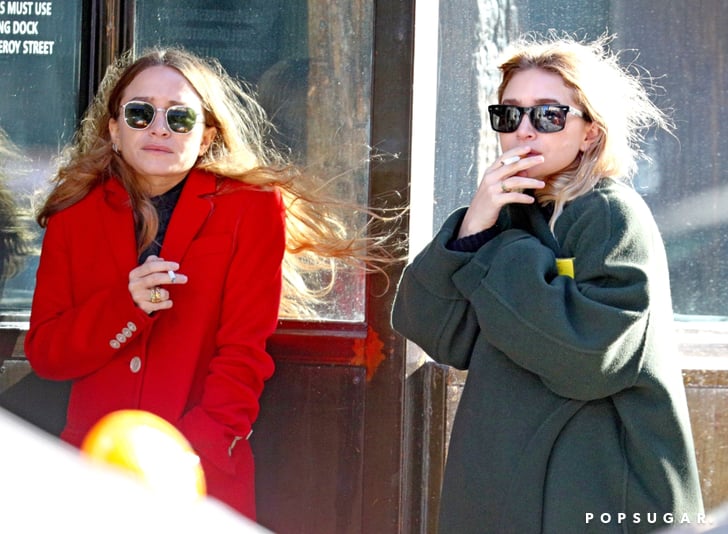 Mary-Kate and Ashley Olsen Wearing Red and Green Coats