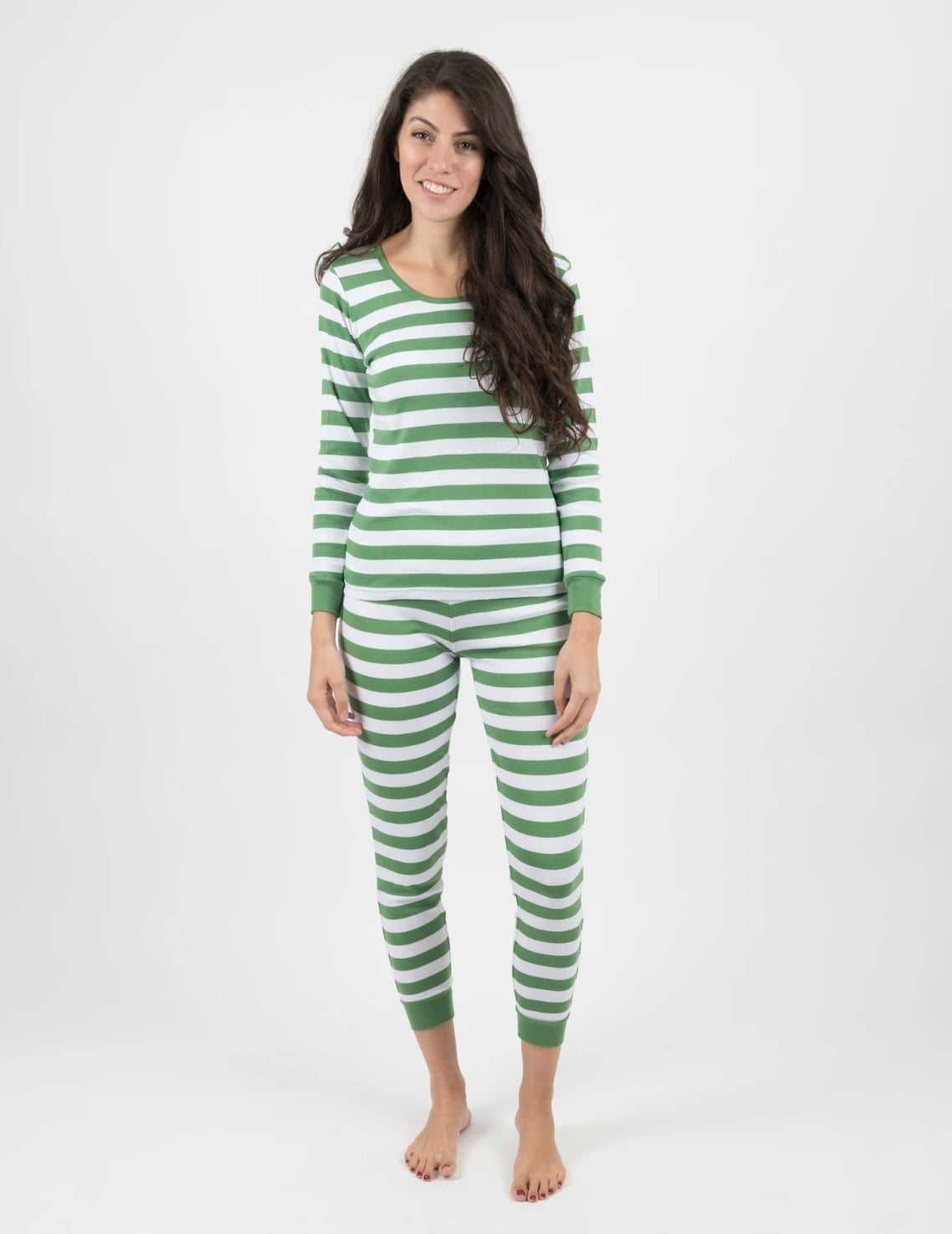 Green white striped pajamas clearance