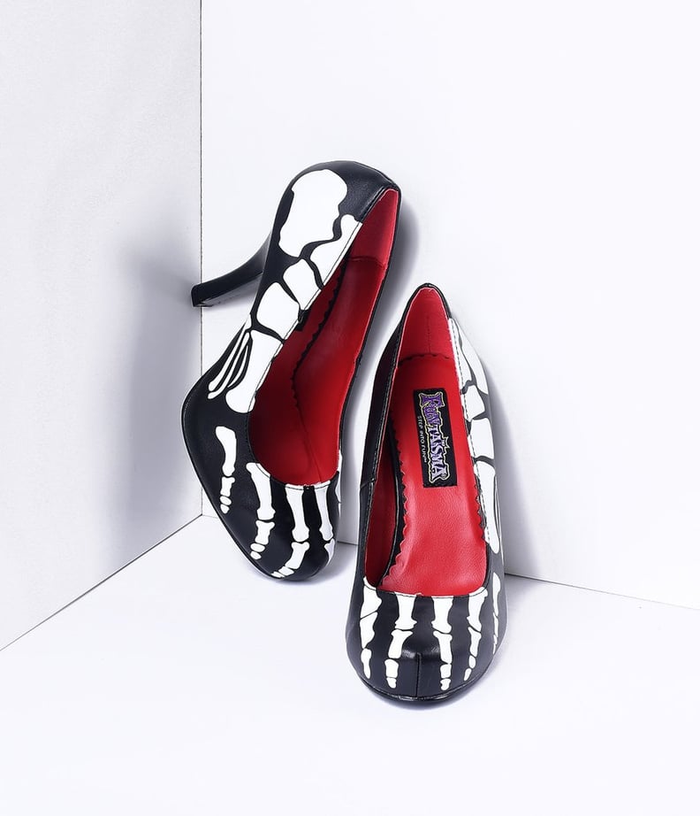 Black and White X-Ray Skeleton Platform Pumps