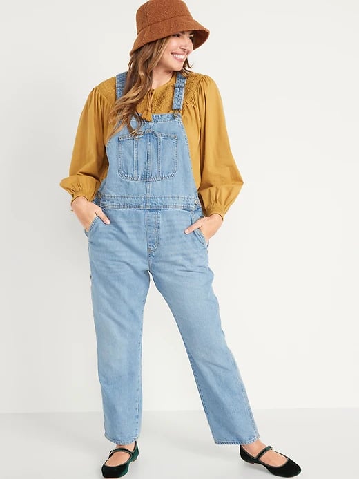 Slouchy Straight Light-Wash Jean Overalls