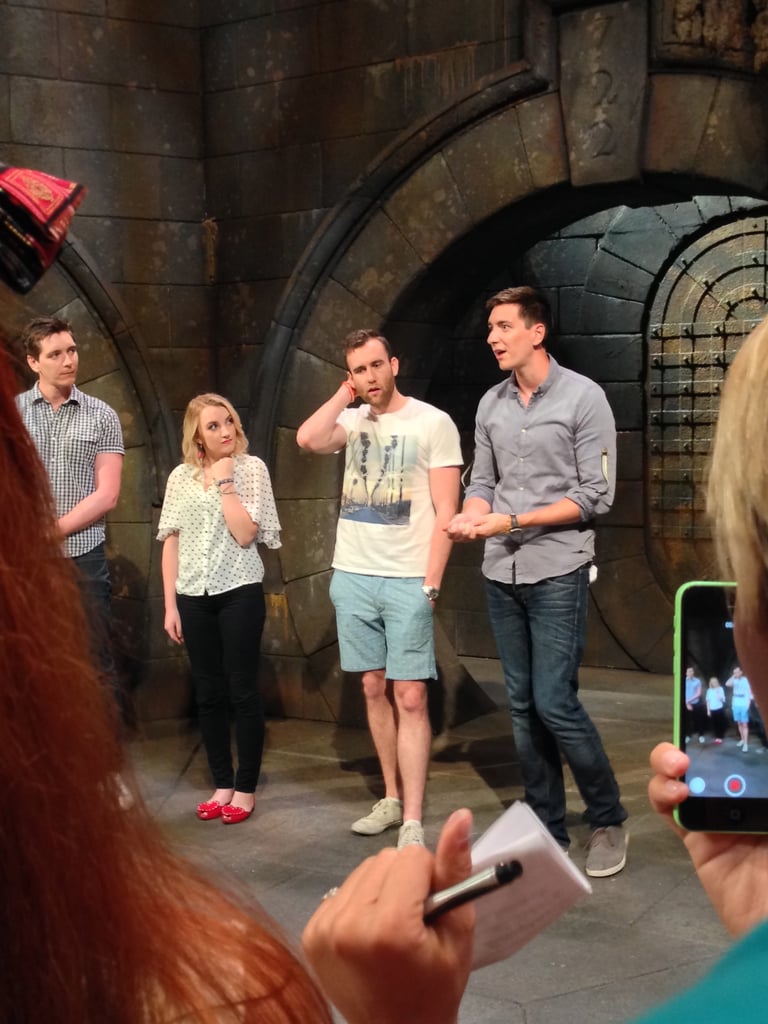 James Phelps, Evanna Lynch, Matt Lewis, and Oliver Phelps take questions from the media.