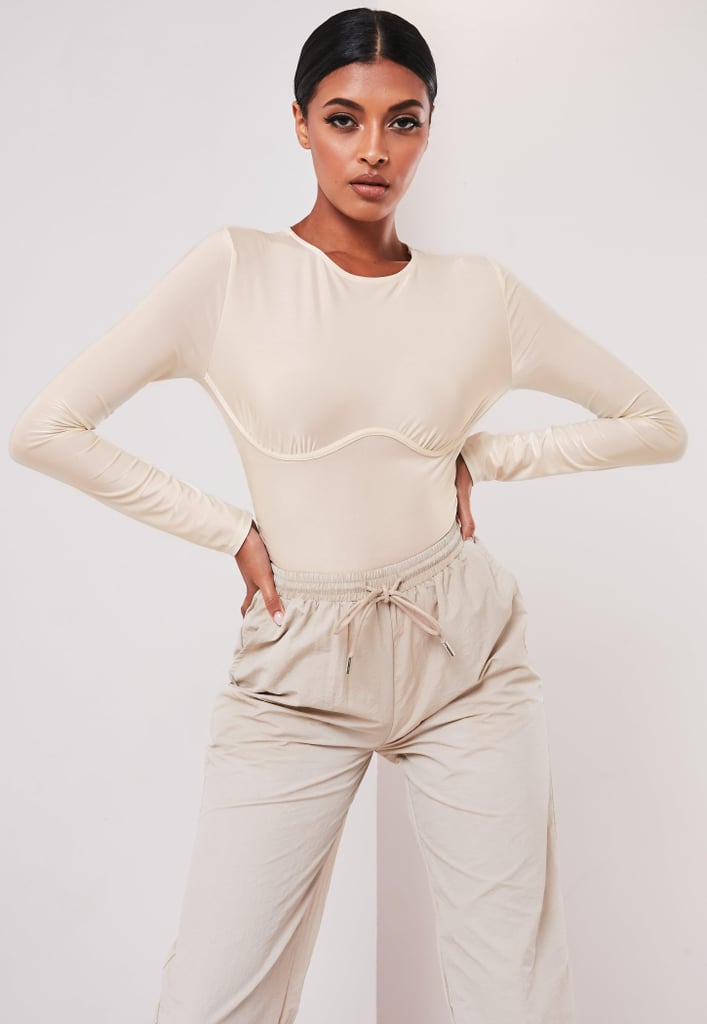 Sofia Richie x Missguided White Long Sleeve Corset Seam Bodysuit