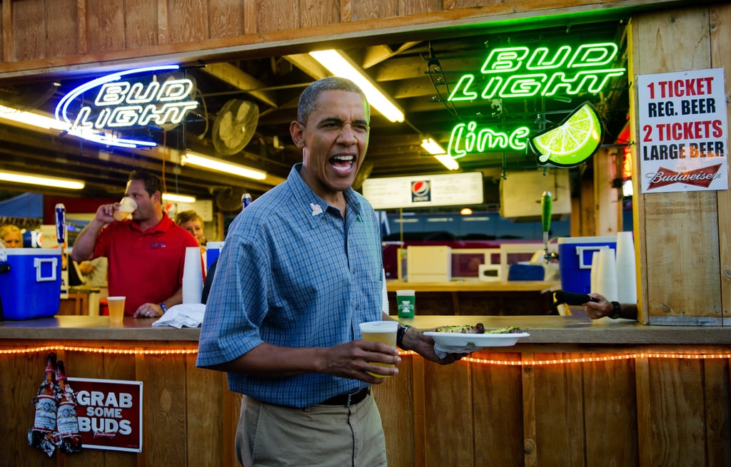 In Des Moines, IA, Obama had some beer with his pork chops during a 2012 campaign stop.