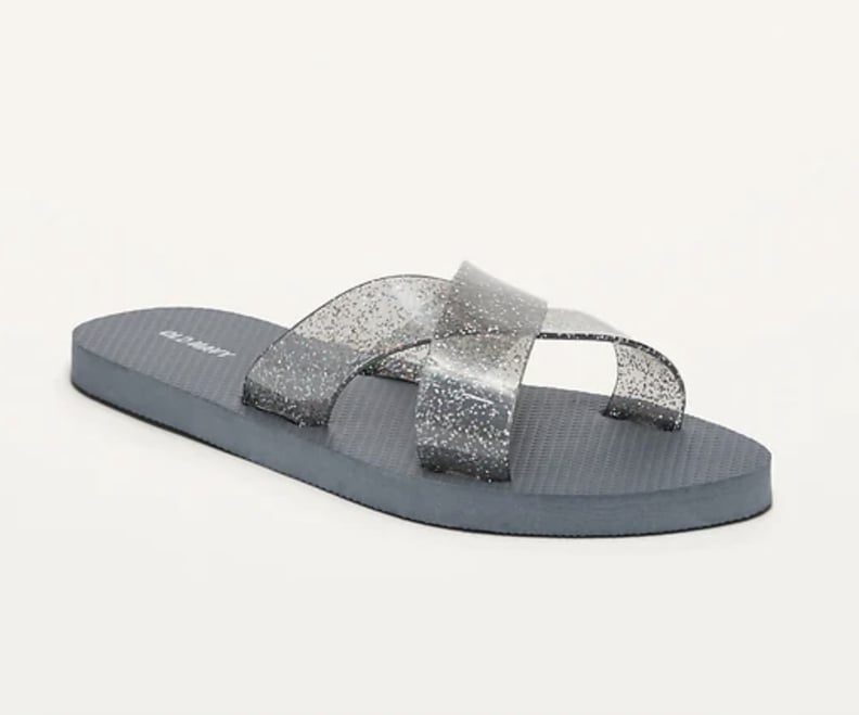 Old Navy Plant-Based Jelly Crisscross-Strap Flip-Flop Sandals in Gray Glitter