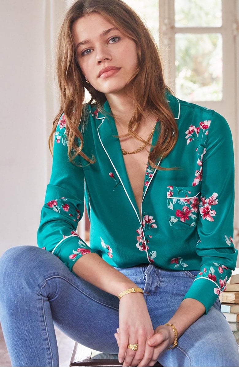 Sézane Elisa Floral Silk Pajama Shirt