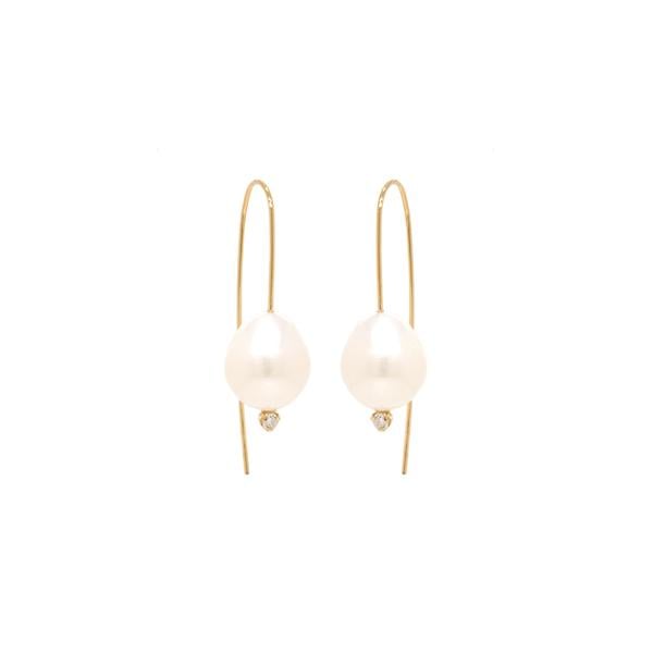 ZOË CHICCO 14K Gold Wire Earrings With Baroque Pearls And Prong Set Diamonds